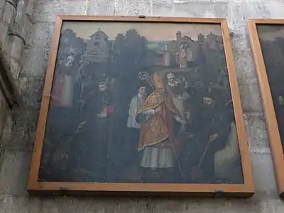 Photo d'un tableau représentant une scène de la « Vie de saint Romain ».