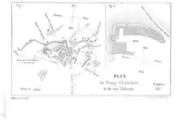 Plan du bourg et du château d'Échallens en 1856.