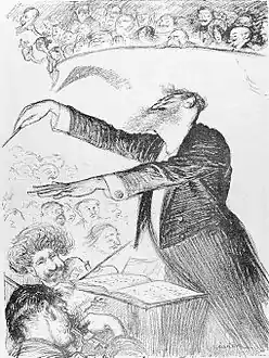 M. Edouard Colonne laissant échapper un pianissimo, dessin de Charles Léandre.