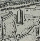 Contre l'église st-Hilaire sur le plan Moithey de 1775.