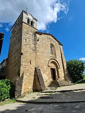 Façade de l'église romane Notre-Dame de Surieu, clocher XIXe