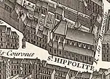 L'église Saint-Hippolyte sur le plan de Turgot (1739).