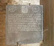 Plaque attestant de la consécration