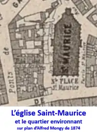 L’église Saint-Maurice en 1874.