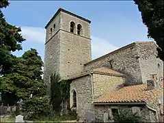 Église Sainte-Foy (vue sur le clocher depuis le cimetière).