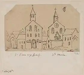 les églises Ste-Marine et St-Pierre-aux-Bœufs (dessin vers 1850)
