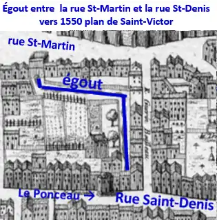 Égout du ponceau sur plan de St-Victor de 1550