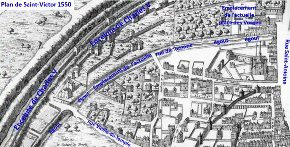 L'égout en 1550 à l’emplacement de l’actuelle rue de Turenne.