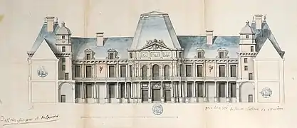 Elévation du fond de la cour du Château-Vieux de Meudon. Vers 1685-1690. Bibliothèque Mazarine, ms 3361.