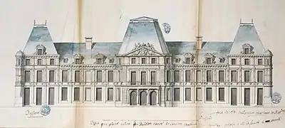 Elévation de la façade du côté du parterre du Château-Vieux de Meudon. Vers 1685-1690. Bibliothèque Mazarine, ms 3361.