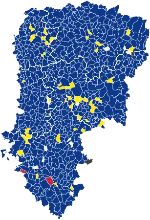 Candidats arrivés en tête dans chaque commune au 1er tour dans les circonscriptions du département de l'Aisne.