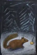 L'Écureuil à la Pomme d'Or, acrylique sur toile, 55x33cm, 2016.