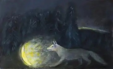 La Lune rencontre Renard, acrylique sur toile, 33x55cm, octobre 2014.