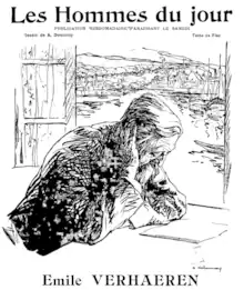 Portrait de Verhaeren dessiné par Aristide Delannoy, Les Hommes du jour, no 82, 14 août 1909.