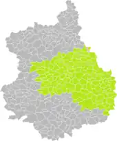 Position d'Épernon (en rose) dans l'arrondissement de Chartres (en vert) au sein du département d'Eure-et-Loir (grisé).