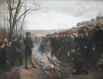 Le général Lapasset brûlant ses drapeaux par Étienne Dujardin-Beaumetz, avant 1882.