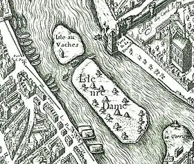 Île Notre-Dame sur le plan de Vassalieu (1609)