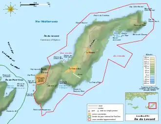 Carte topographique d'une île.