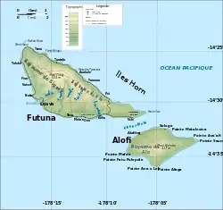 Cartographie des îles de Futuna et d'Alofi comprenant les royaumes de Sigave et Alo.