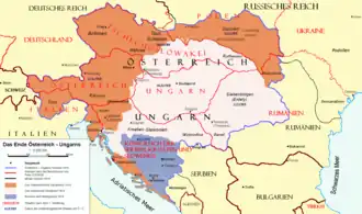 Carte des États ayant succédé au démembrement de l'Autriche-Hongrie