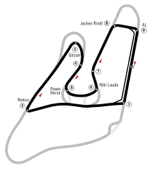 L'Österreichring (gris) et l'A1-Ring