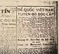 Telegram Dailynews a rapporté « l' indépendance de l'Empire du Vietnam déclarée », le 11 mars 1945.