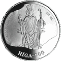 Albert, évêque de Riga, sur une pièce de monnaie lettone