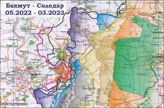 Avancée russes dans la région de Bakhmout-Soledar de mai 2022 au 1er avril 2023