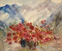 «Bouquet, coquelicots, montagnes bleues», (111.5х90, 1995)