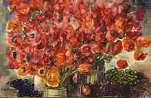 «Bouquet, tulipes, coquelicots, raisin», (100х65.5, 2000)