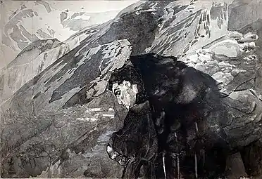 Démon sur fond de montagne, Vroubel, Musée des beaux arts Pouchkine