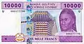 Billet de 10 000 franc CFA (15 € ; 23 $CAN; 16 Fr. Suisse; 17 $US),