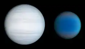 Vue d'artiste des planètes en orbite autour de Kepler-47. Kepler-47 c est à gauche.