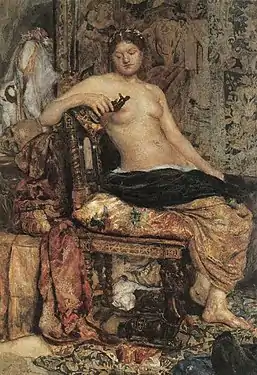 Modèle dans un décor Renaissance (1882). Aquarelle, blanc et vernis sur papier contrecollé sur carton 35,8 × 24,4 cm Musée national d'art russe Kiev.