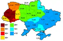 Résultats du BVYNU par oblast aux élections législatives de 2002.