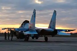 Un Su-27 sur la base en 2018.