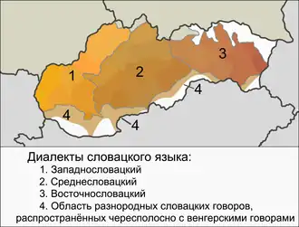 Carte des dialectes slovaques.