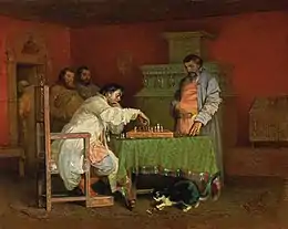 Scène de la vie quotidienne des tsars russes ou Alexis Ier (tsar de Russie) jouant aux échecs (1865)