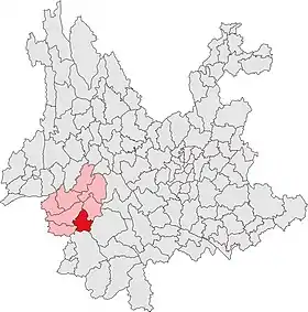 Localisation de Shuāngjiāng lāhùzú wǎzú bùlǎngzú dǎizú Zìzhìxiàn