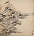 Wang Jian, 17e s. Feuille d'un album de 18 feuilles. Paysages dans les styles des anciens maîtres. Encre et couleurs sur papier, H 30 cm. Met, NY