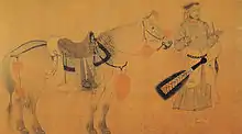 Peinture présentant un archer tirant son cheval.