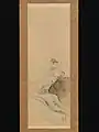 « Poissons sucrés » d'été (ayu). 1785. Rouleau suspendu de droite, d'une paire. encre, or et couleurs sur soie, H. 104 cm. Met