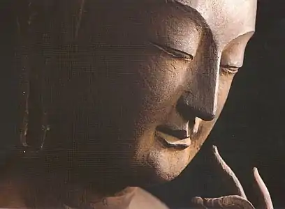 Bodhisattva Maitreya (Miroku Bosatsu). Pin rouge. Probablement début VIIe siècle.Kōryū-ji