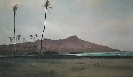 Le cratère de Diamond Head vue depuis la plage de Waikiki (1882)