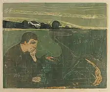 Edvard Munch, Soir. Mélancolie I, gravure sur bois, 1896 (37,2 × 45,2 cm).