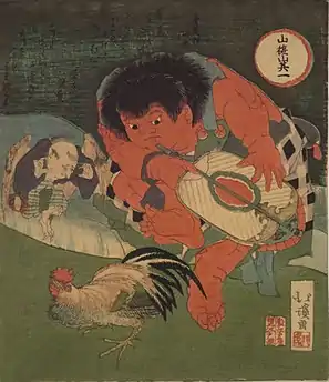 Kintarō arbitres un match entre le coq et Tengu, début du XIXe siècle