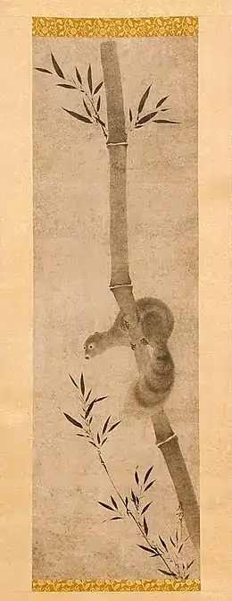 Écureuil sur une tige de bambou, peinture portant la signature et le sceau de Sōami. Honolulu Academy of Arts.