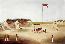 Le fort d'Honolulu vers 1853, par Paul Emmert.