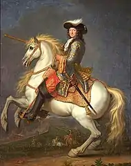 Louis XIV à cheval, roi de France et de Navarre (vers 1679-1690), château de Versailles.