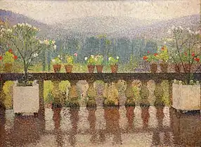 La terrasse à Marquayrol, temps pluvieux, vers 1920